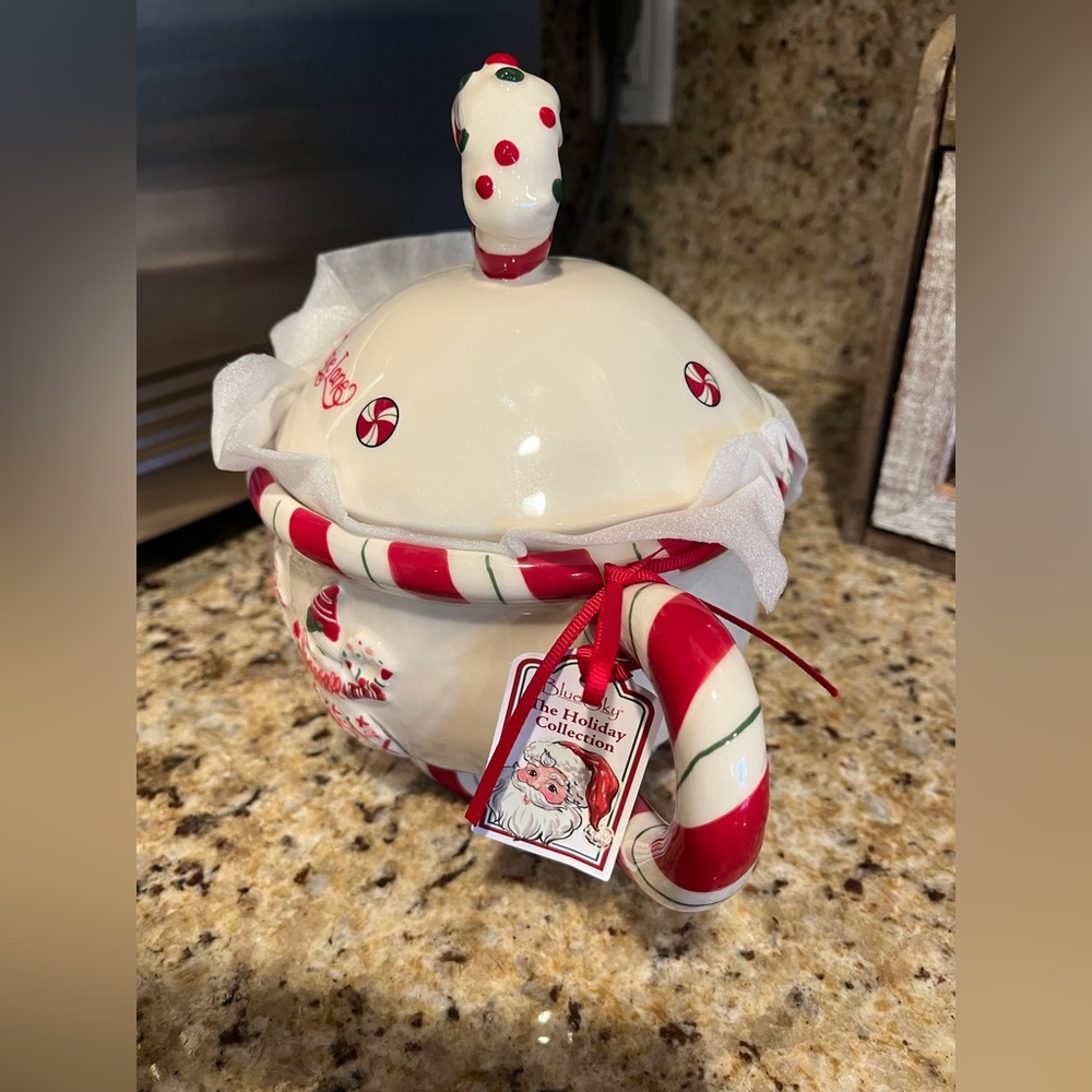 Blue Sky Clayworks Christmas Candy Cane Lane Teapot - Picture 2 of 4